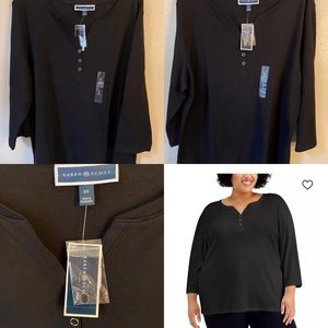 2 . NWT BLACK KAREN SCOTT Plus Size 3/4-Sleeve Henley Top,   $15